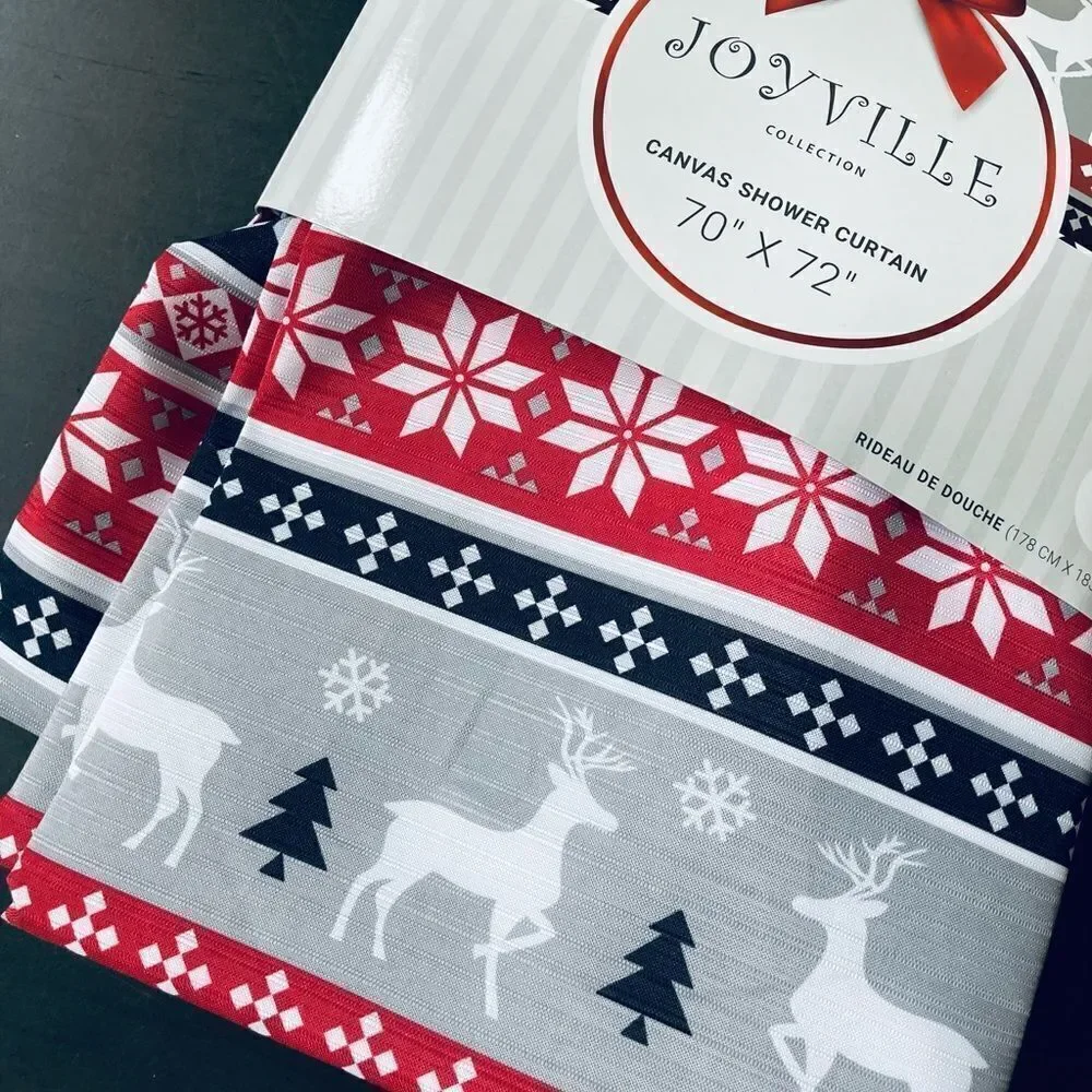 NWT Reindeer Nordic Print Christmas Shower Curtain